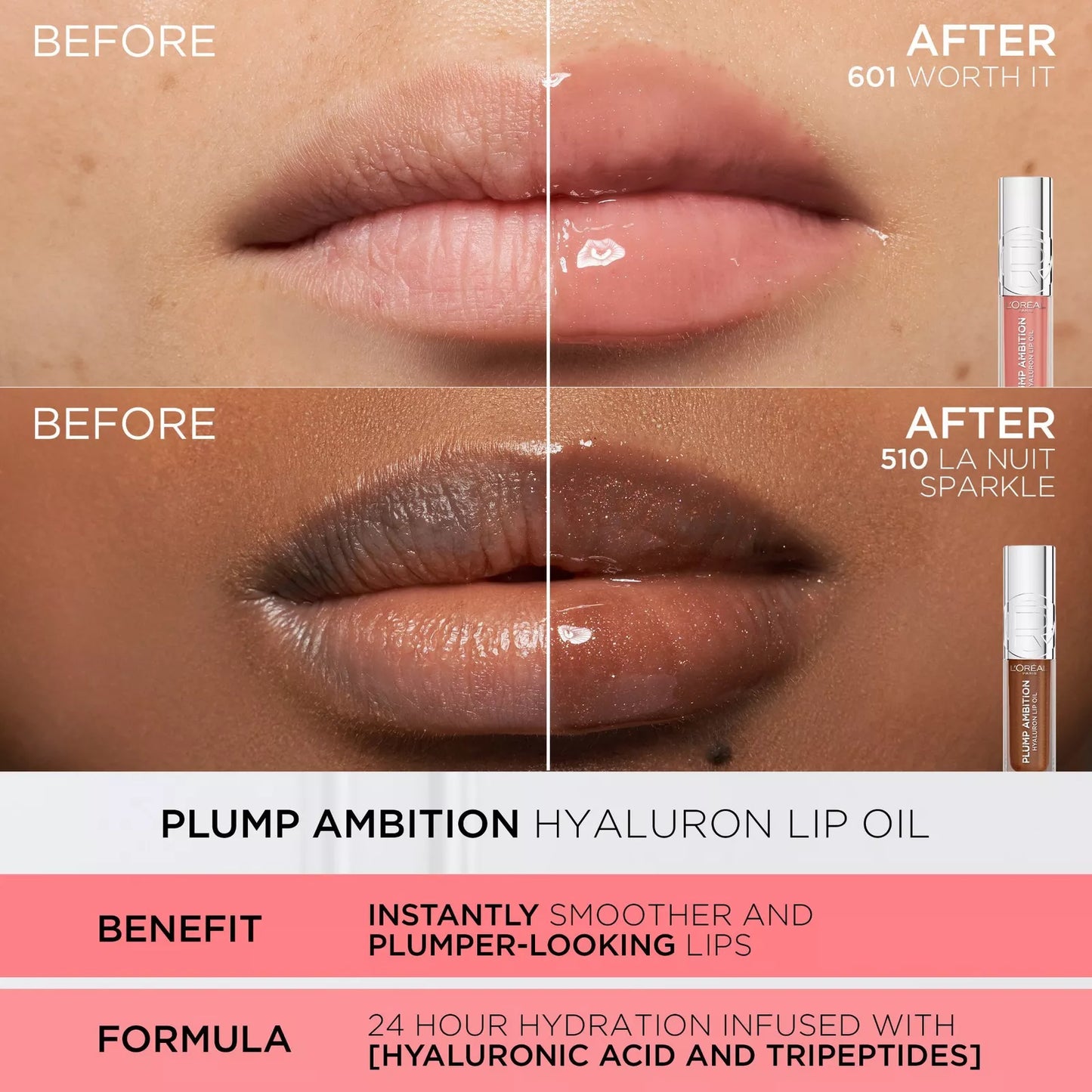L'Oréal
Plump Ambition Hyaluron Lip Oil 24HR Care with Hyaluronic Acid