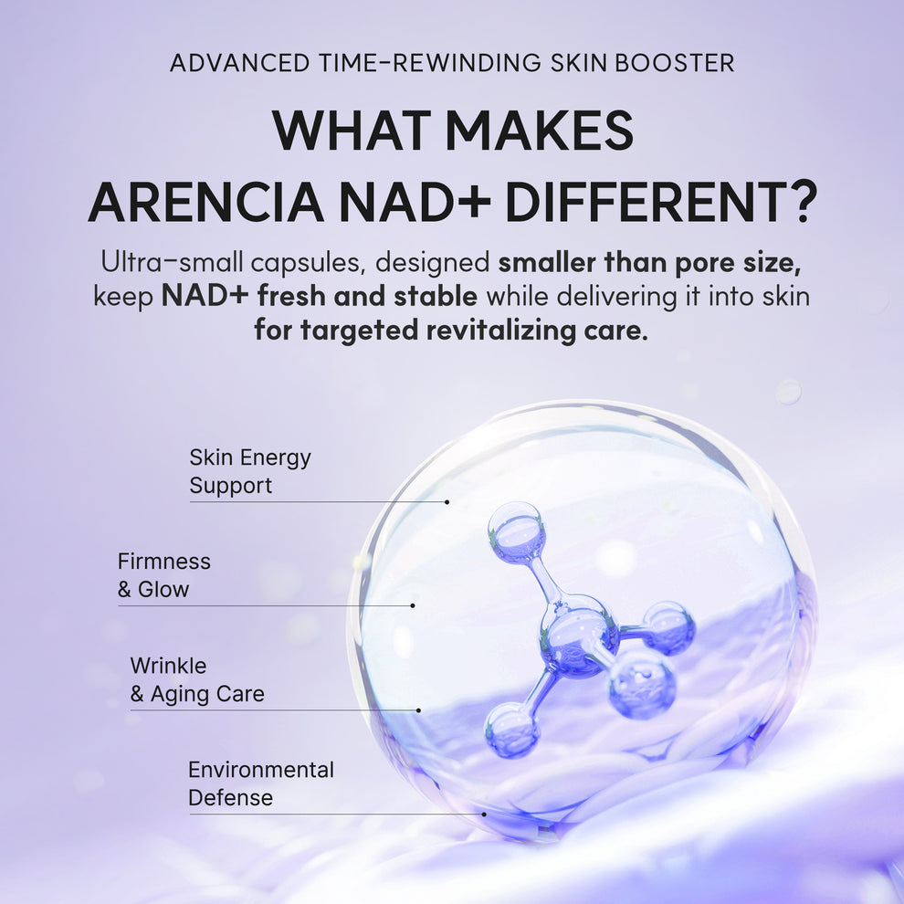 Arencia NAD+ Time-Rewind Booster Shot, Firming & Revitalizing Serum with 5% NAD+ Complex, Peptides & Resveratrol 30 ml