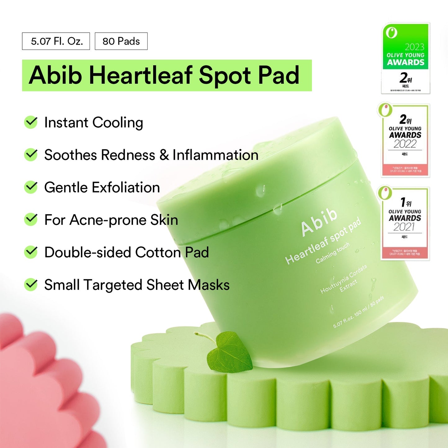 Abib Redness & Sensitivity, Combination skin, Breakouts & Acne, and Pore & Oil Control
Heartleaf Spot Pad Calming Touch