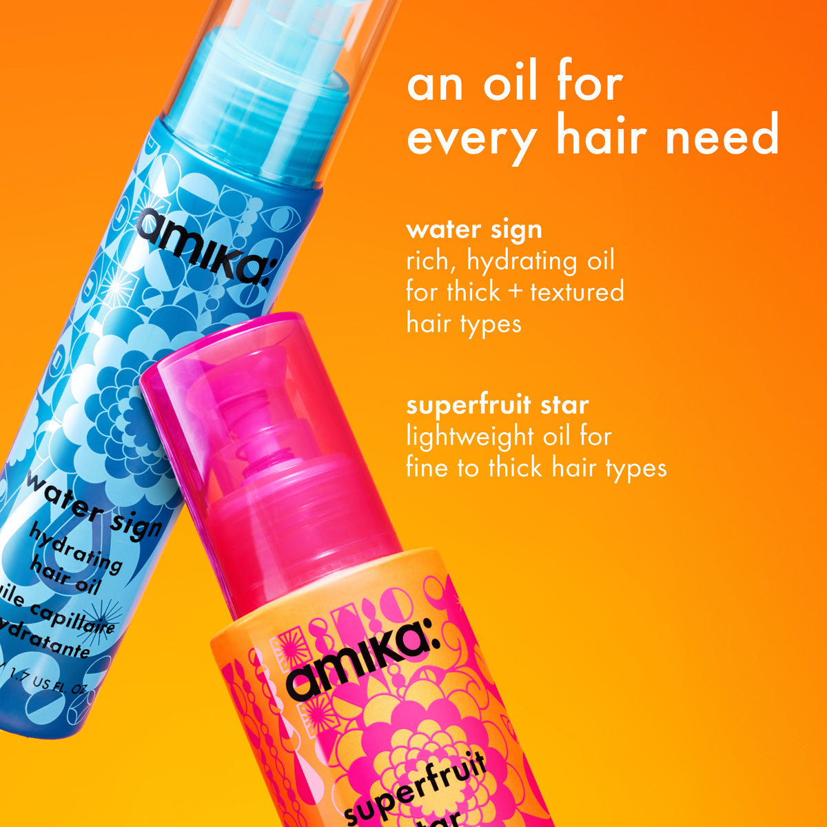 Amika superfruit star
lightweight hair styling + heat defense oil size 50 ml